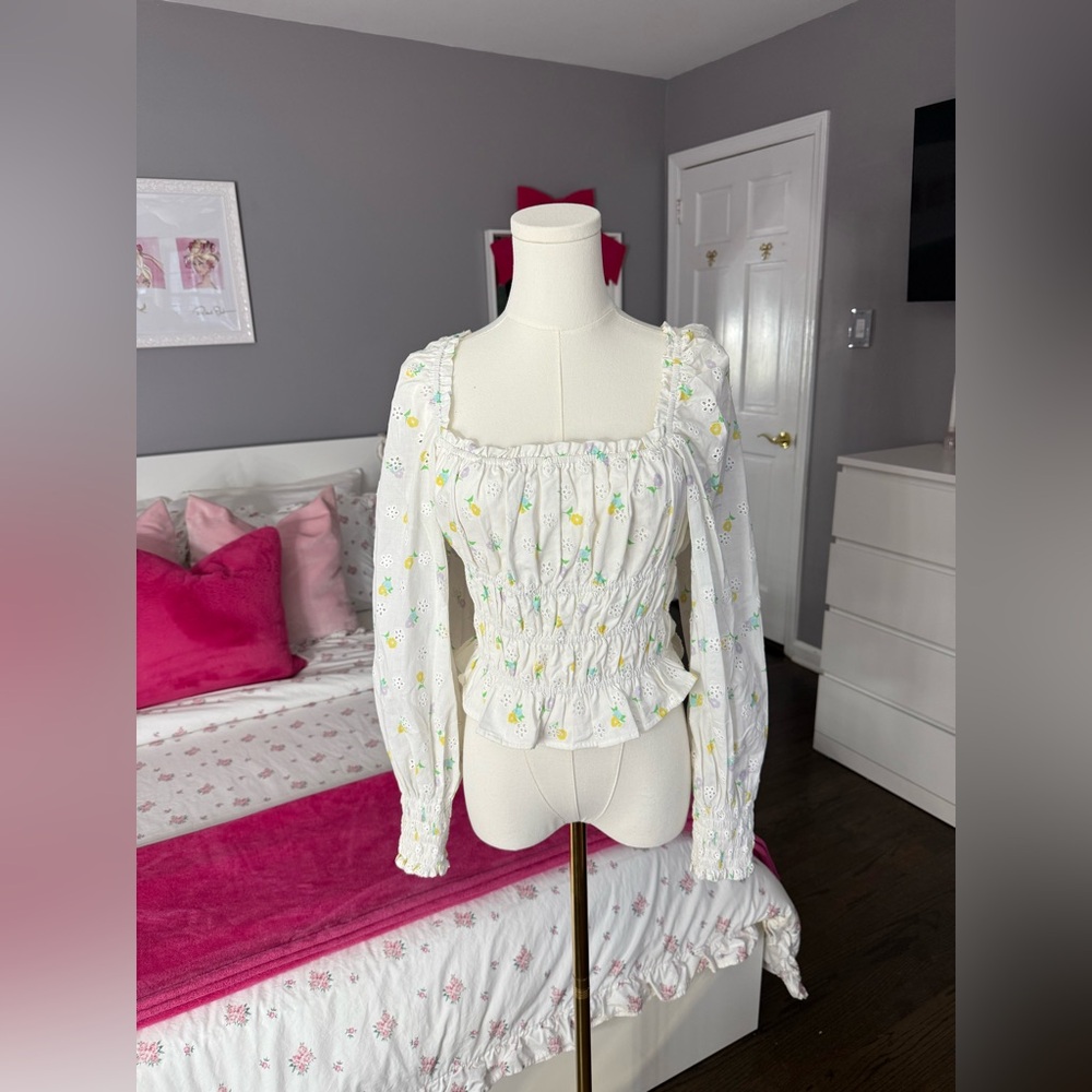 Floral White Smocked Top